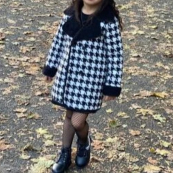 GIRLS Houndstooth Teddy lined Tweed Coat 😻🌈🤌💞 - Picture 9 of 10